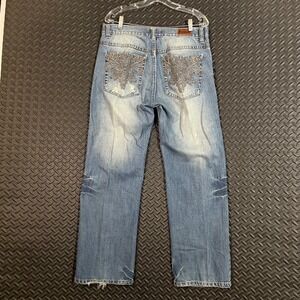 Irreverent Blue Embellished Pocket Jeans Denim Pants Women's Size 34x30‎